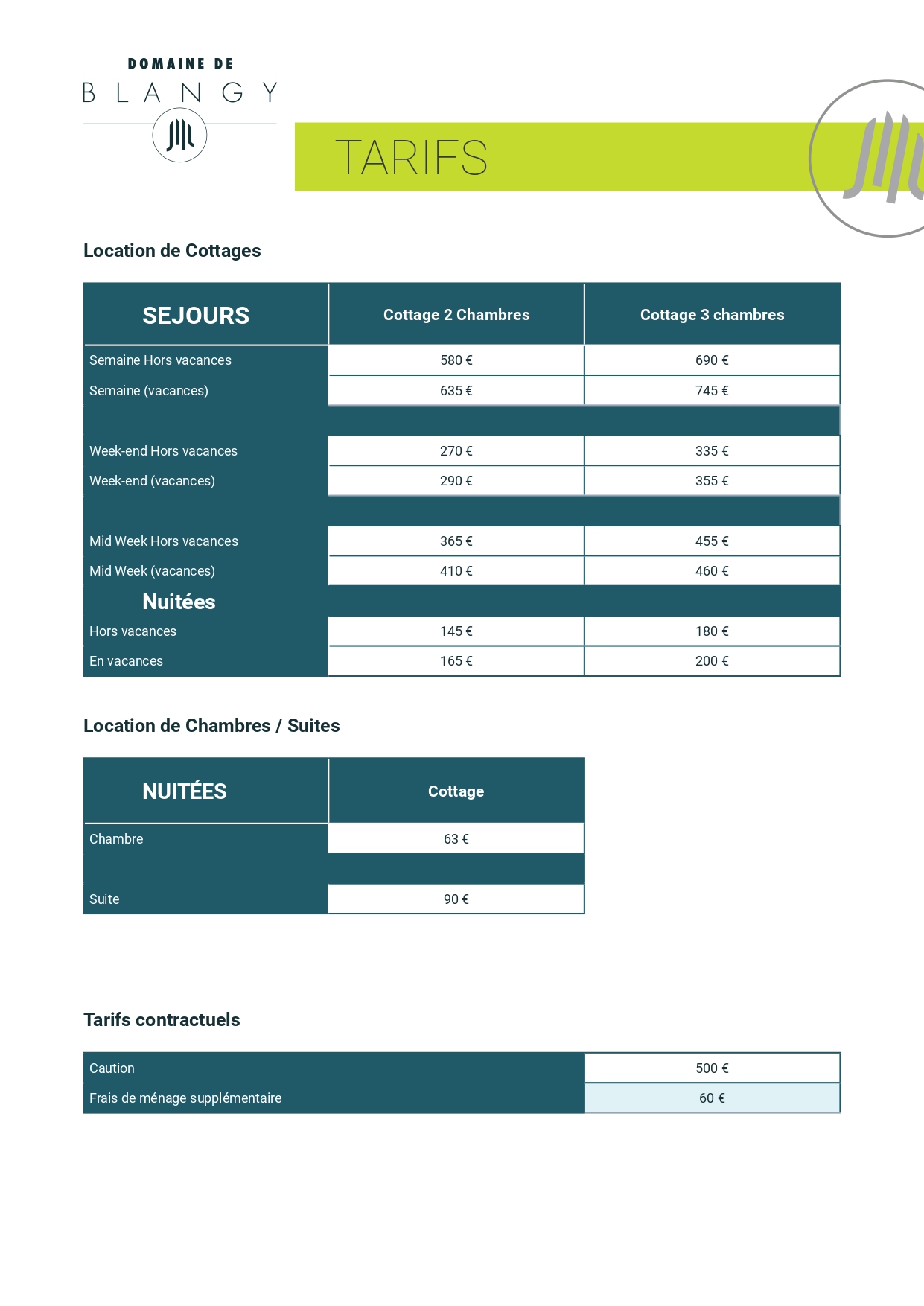 Tarif Blangy - janvier 2025